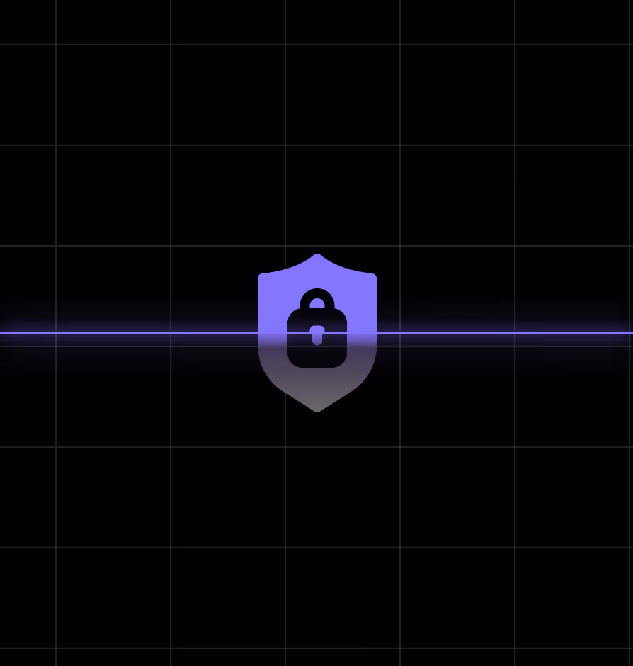 A purple shield with a lock on it.